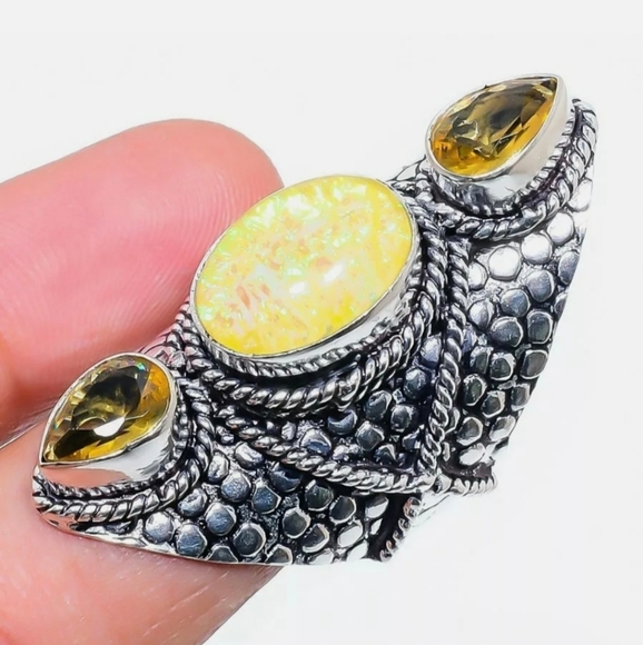 New Huge Triplet Opal and Citrine 925 Silver Statement Ring. - Picture 8 of 8